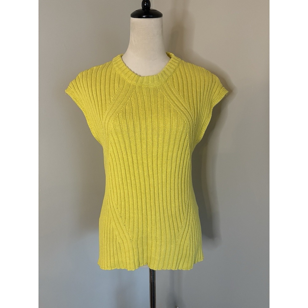 Dèluc Miguel Ribbed Knit Sweater Vest Cap Sleeve Top Yellow Minimalist Sz XS EUC
